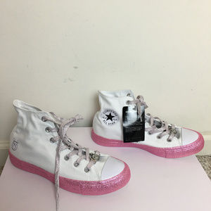 Converse White and Pink Glitter High-Top Sneakers